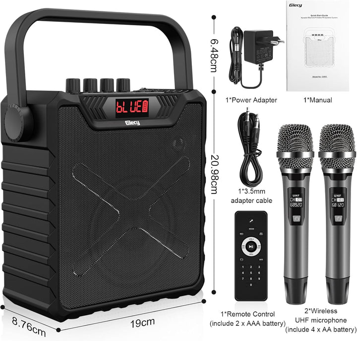 Sprachverstärker mit Mikrofonen kabellos &amp; Tragetasche, Karaoke-Maschine tragbar mit Bass Boost, USB