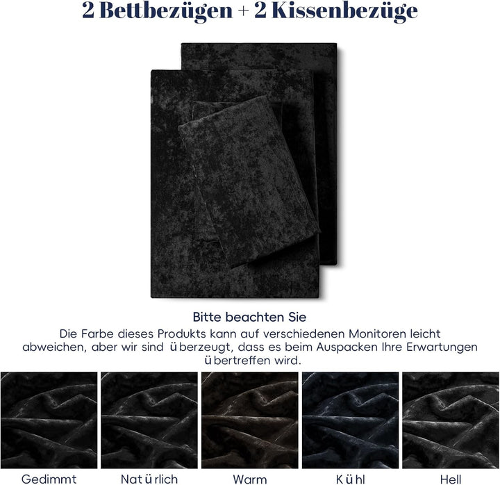 PHF P Velvet Duvet Cover Set Black S*2 DE Black 135 x 200 cm (X2), Black 135 x 200 cm (X2)