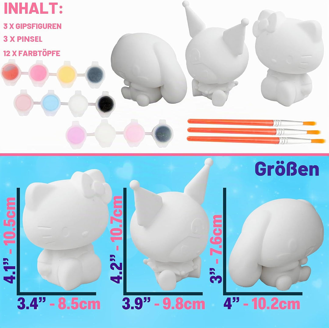 Get Trend Hello Kitty Sanrio Gipsfiguren zum Bemalen für Kinder &amp; Teens, 3 Gipsfiguren, 12 Farben &amp;