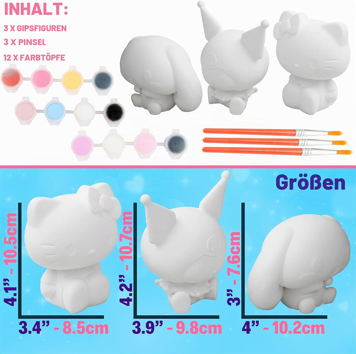 Get Trend Hello Kitty Sanrio Gipsfiguren zum Bemalen für Kinder &amp; Teens, 3 Gipsfiguren, 12 Farben &amp;
