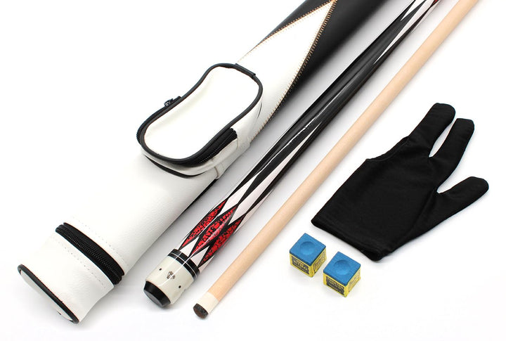 Billard Queue Set Komplettset White Diamond, 147cm Queue mit Köcher, Handschuh und Kreide, Diamond -