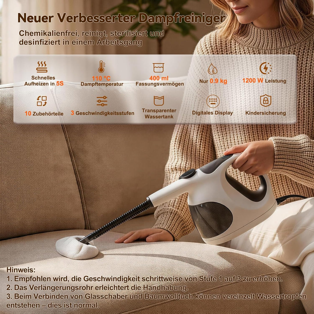 5S Aufheizzeit Dampfreiniger Handgerät, Hand Steam Cleane Weiss, Weiss