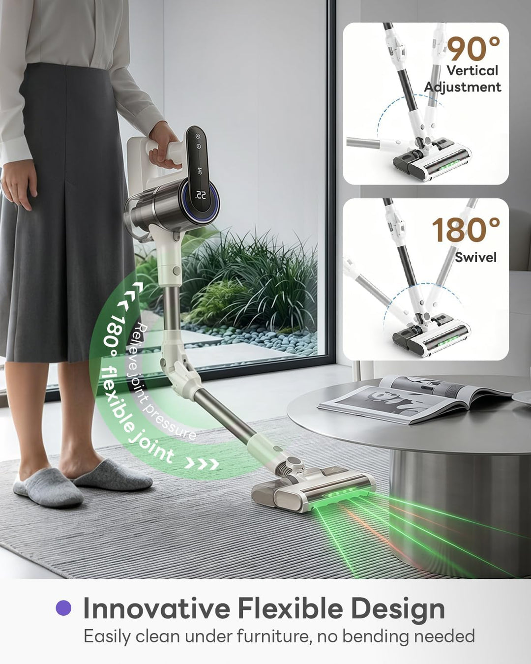 Akku Staubsauger mit Wischfunktion, 15000 Pa/40000RPM/30 Min Laufzeit für zu Hause, Leichter Staubsa
