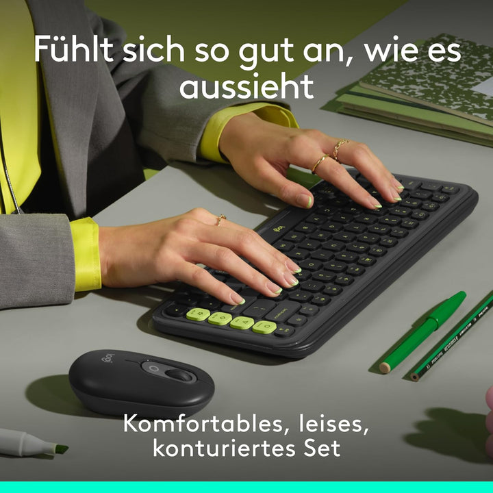 Logitech POP ICON Combo, Bluetooth-Tastatur-Maus-Set, Komfortables Tippen, programmierbare Tasten, l