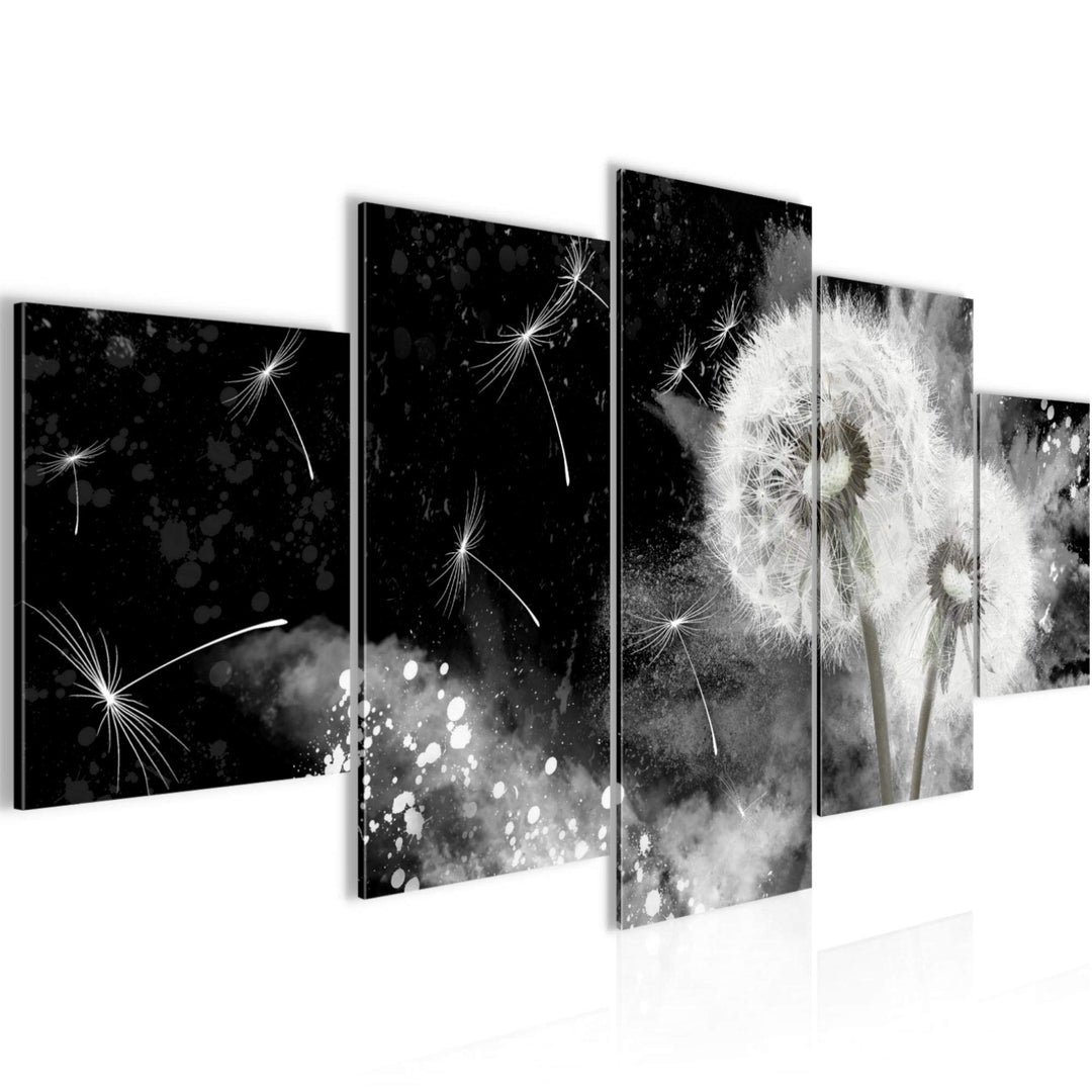 Runa Art Wandbilder Blumen Pusteblume 5 Teilig Bild auf Vlies Leinwand Deko Wohnzimmer Abstrakt Schw