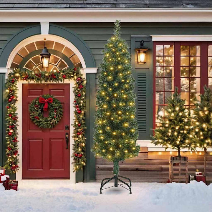 vidaXL Schlanker Weihnachtsbaum mit 300 LEDs Grün 210 cm, Gr&amp;