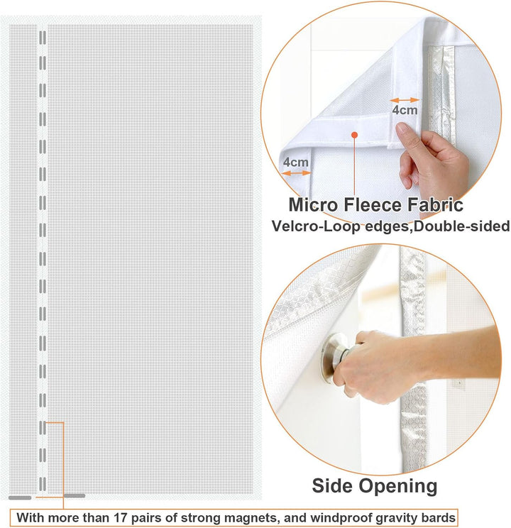 Risareyi Seitliche Öffnung Magnet Fliegengitter Balkontür 75x190cm, Weiss