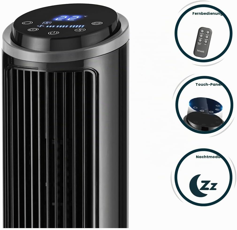 BVTV50 Turmventilator, leise, 3 Geschwindigkeitsstufen, Fernbedienung, 50 W, 102 cm