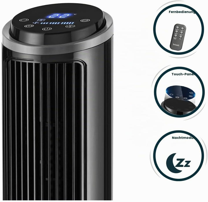 BVTV50 Turmventilator, leise, 3 Geschwindigkeitsstufen, Fernbedienung, 50 W, 102 cm