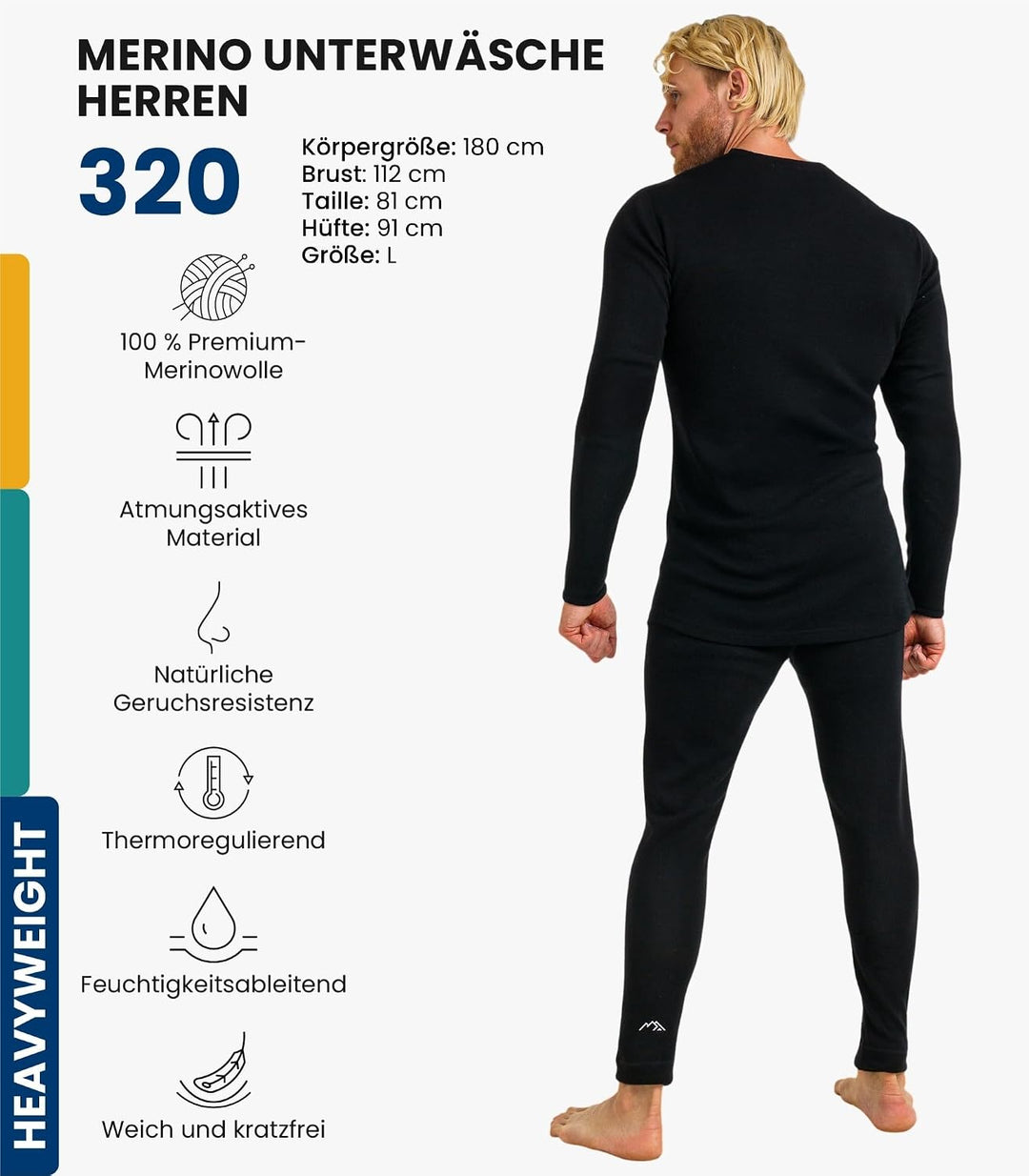 Merino.tech 100% Merino Unterwäsche Herren Set - Leicht, Mittelgewicht, Thermounterwäsche Merinowoll