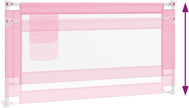 Kleinkind-Bettschutzgitter Rosa Stoff 160x25 cm, Höhenverstellbar, Klappbar, Atmungsaktiv, Sicherer