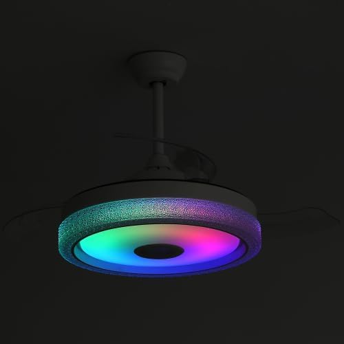 Deckenventilator 42 Zoll Weiss mit RGB LED &amp; Lautsprecher, APP Steuerung
