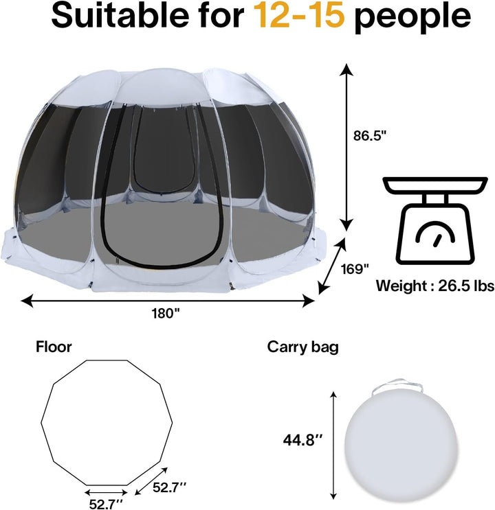 Alvantor Pavillon Screen House für 6, 10, 15 Personen, Pop-Up-Iglu-Zelt mit Moskitonetz an den Seite
