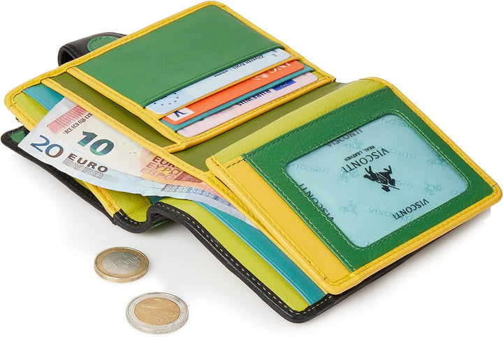 VISCONTI 100% Pur Leder Portemonee Damen RFID Schutz Geldbeutel Geldbörse Bifold Mehrfarbig Portmone