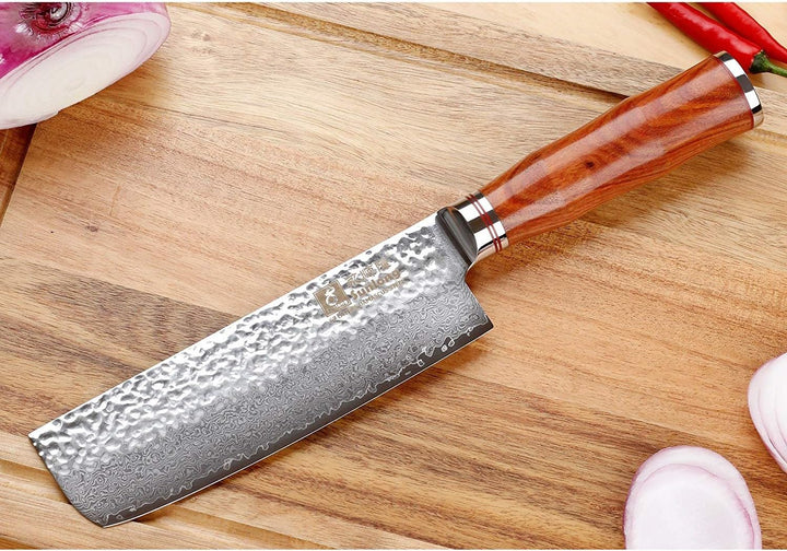 Sunlong VG10 - Acciaio Damasco, coltello Nakiri per verdure/Coltello Usuba da cuoco per verdure con