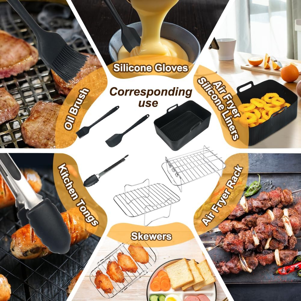 GINOYA 7 x Fritteusen Zubehör für Ninja AF400EU AF451EU AF500EU AF300EU, 2 x Silikon Luftfritteusen