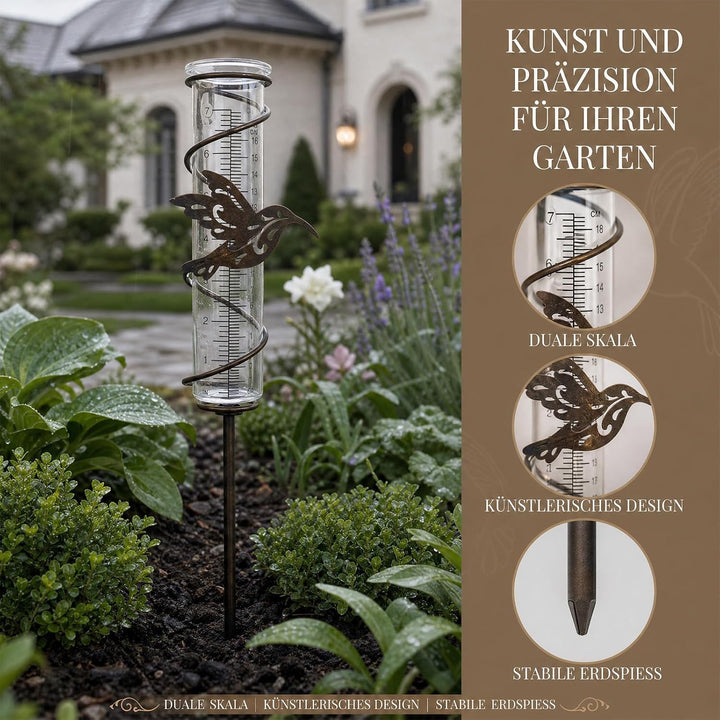 Upgraded Regenmesser Garten,Metall Wetterfester Stab Regenwassermesser | aus Glas Gartenstecker Rain