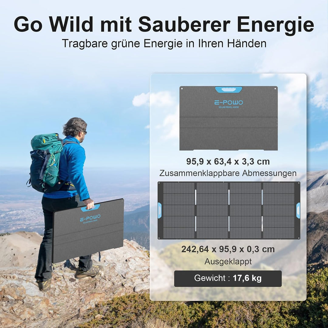 400W Faltbares Solarpanel Monokristallin mit integriertem Ständer, 23,5% Wirkungsgrad, IP67 wasserdi
