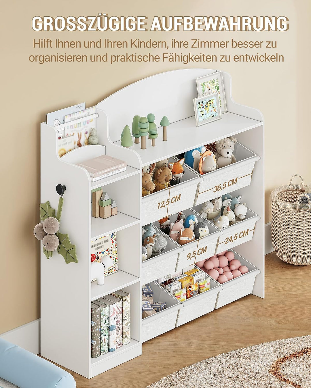 Hzuaneri Kinderregal, Bücherregal Kinder aus Holz, Spielzeugregal mit 8 Stoffschubladen für Kinderzi