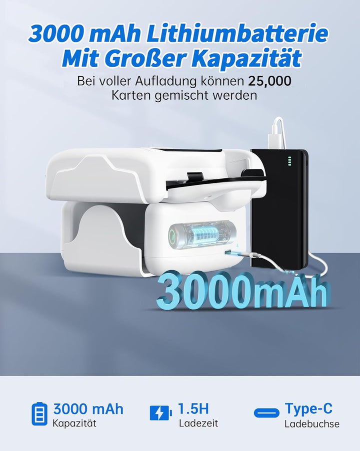 Kevsuvqin Geräuscharmer Kartenmischmaschine Elektrische, 3000mAh Kartenmischer, 2 Modi, Spielkartena