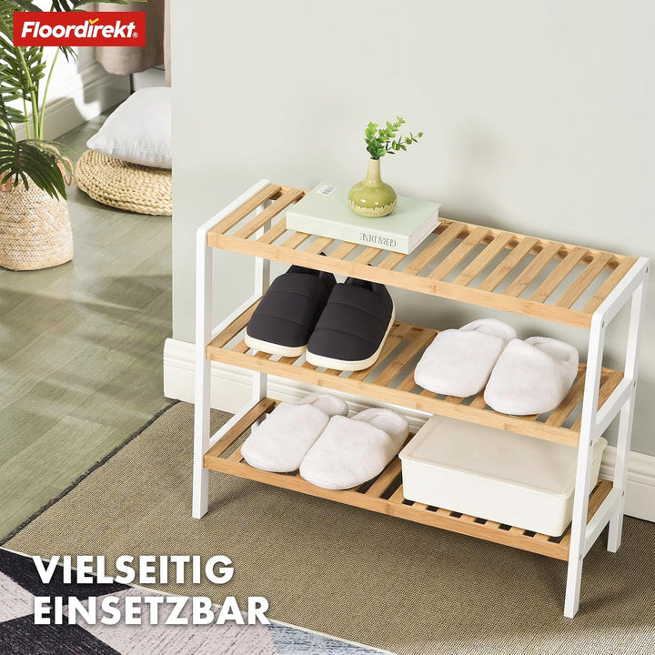 Floordirekt Schuhregal aus Bambus, schmales und platzsparendes Schuhregal, Schuhorganizer mit 3 Abla