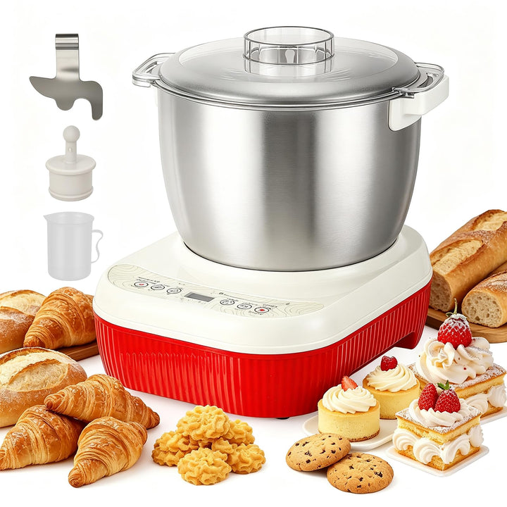 Teigknetmaschine 7L Edelstahl mit Gärfunktion, Timer &amp; Saugfüssen