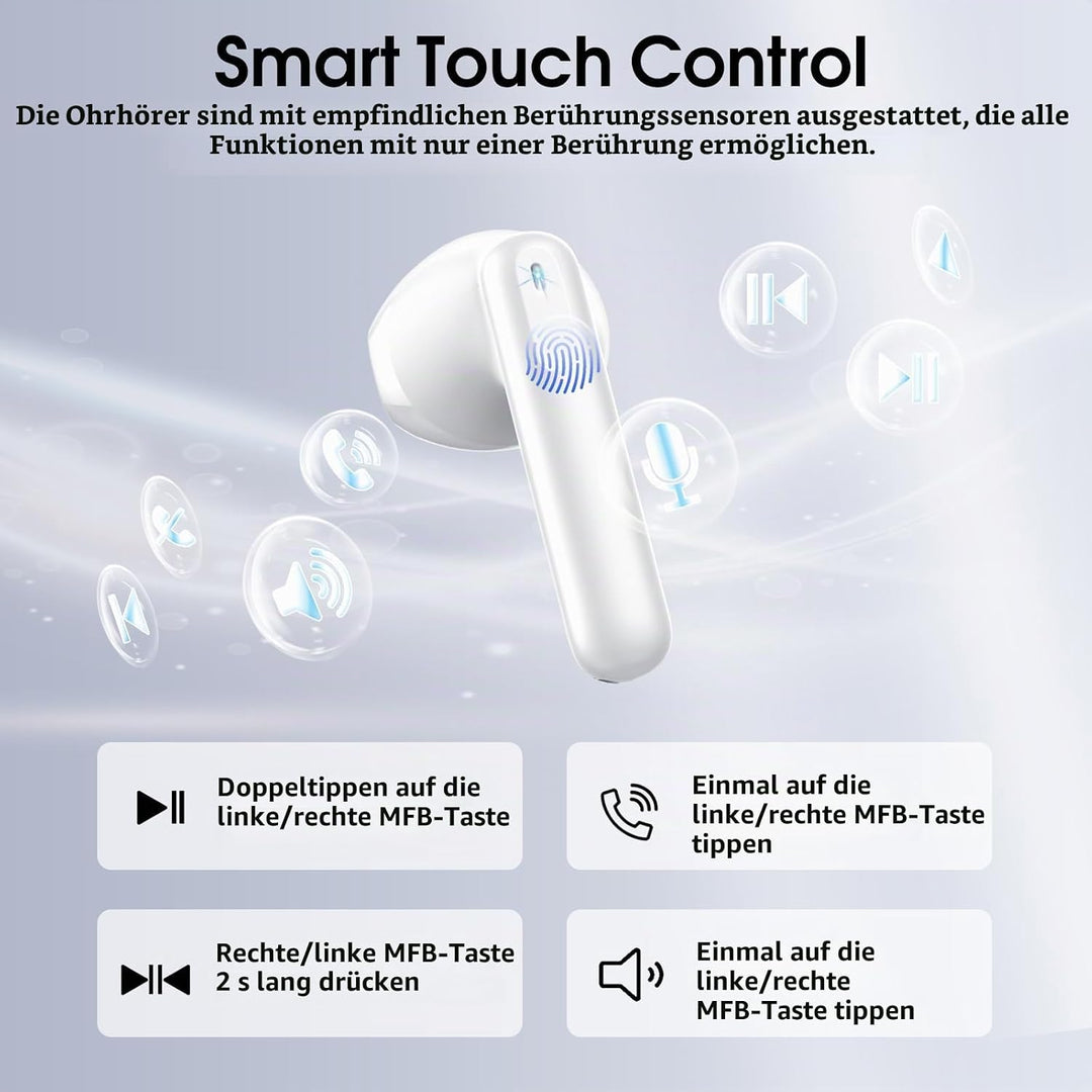 Bluetooth Kopfhörer 5.4, Kopfhörer Kabellos Bluetooth In Ear mit 6D Stereo Weiss, Weiss