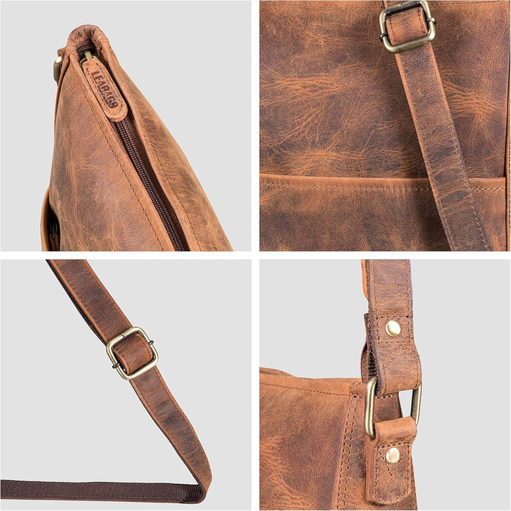 LEABAGS Leder Handtasche Damen I Premium Echtleder Umhängetasche I Schultertasche I Damentasche I Tr