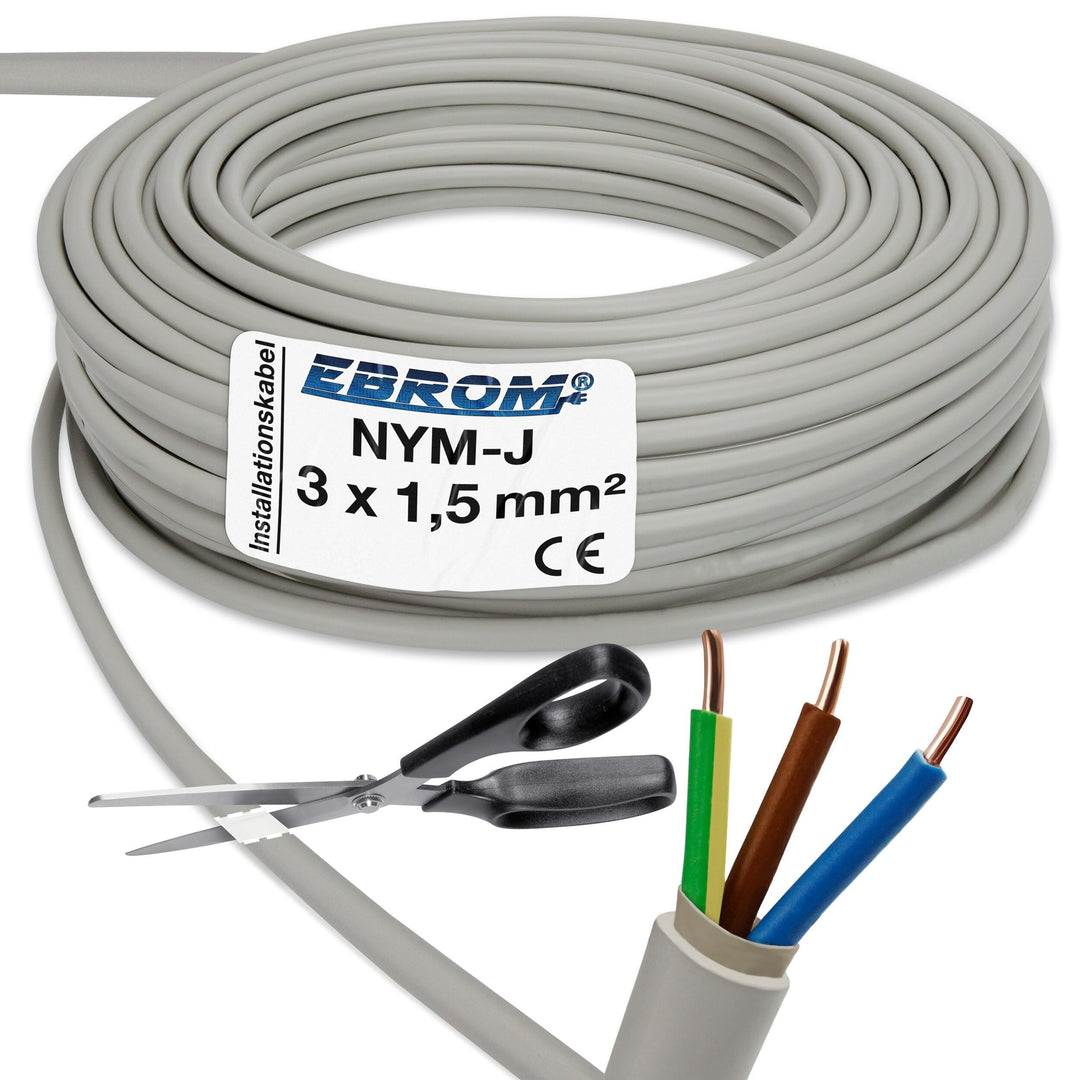 EBROM NYM-J 3x1,5 mm² Mantelleitung Installationskabel grau - Länge: 230 m, 230 m