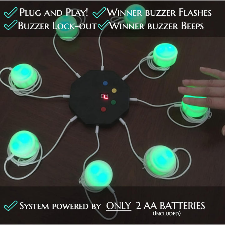 Trebisky Quiz Game Buzzer System 8-Player with LED Light Buttons &amp; Sound – Standalone Wired Buzzers