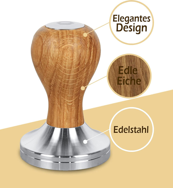 Clara Coffee Tamper aus hochwertiger Eiche | Stampfer in 53mm für Espresso in Barista Qualität | Esp