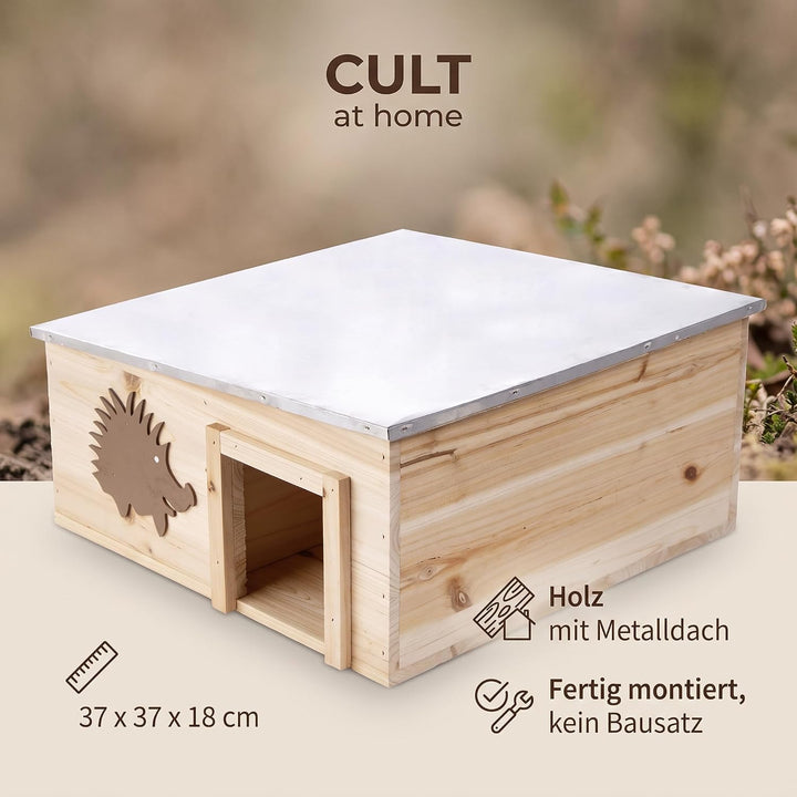 CULT at home Igelhaus mit Boden aus Holz 37 x 37 x 18 cm - | Igelhotel mit Labyrintheingang – Igelfu