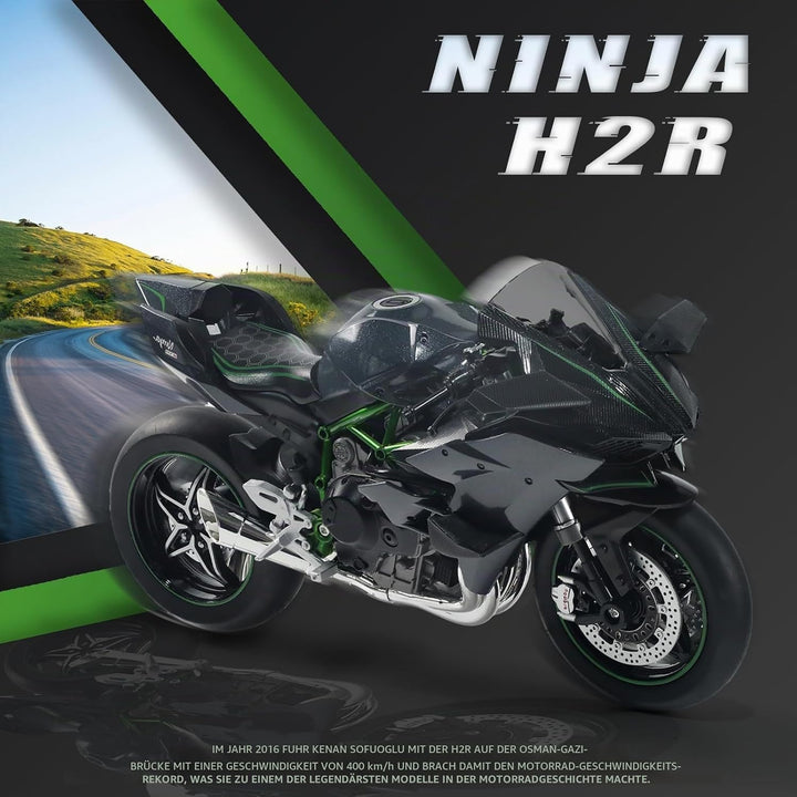 Risopen 1:9 KAWASAK Ninja H2R Motorradmodell, Metalllegierung, Druckguss, schwarzes Sport- und Rennm