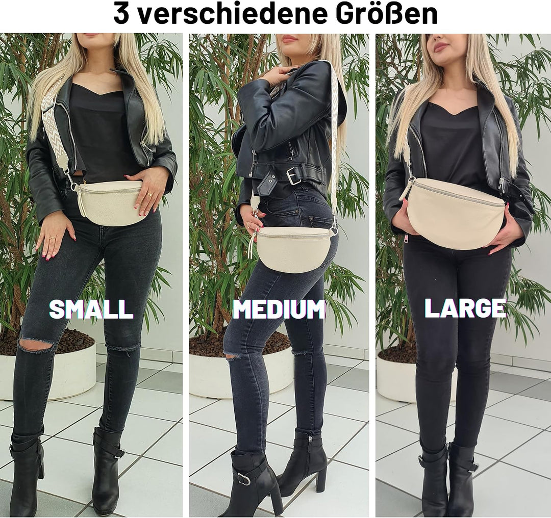 Blade Bauchtasche Damen Echtleder, stylische Gürteltasche Damen mit 2 gemusterten und Leder abnehmba