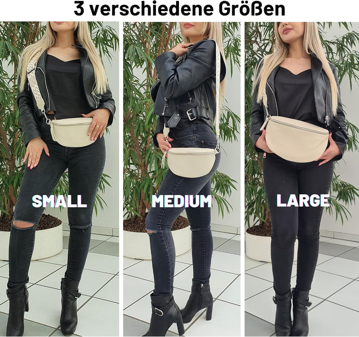 Blade Bauchtasche Damen Echtleder, stylische Gürteltasche Damen mit 2 gemusterten und Leder abnehmba