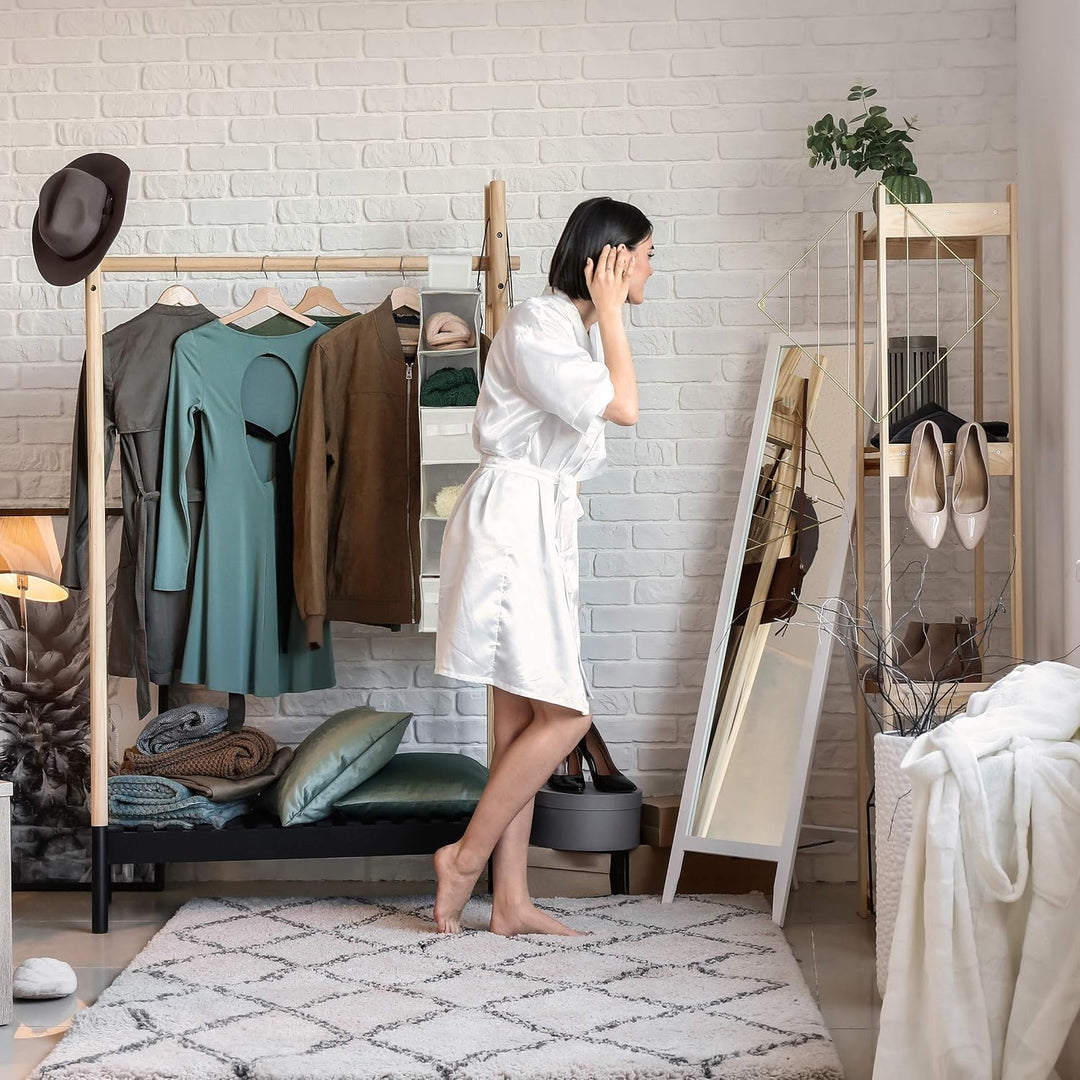 Relaxdays 3 x Hängeregal Stoff, Hängeaufbewahrung, 6 Fächer, 2 Schübe, für Kleiderschrank, HxBxT: ca