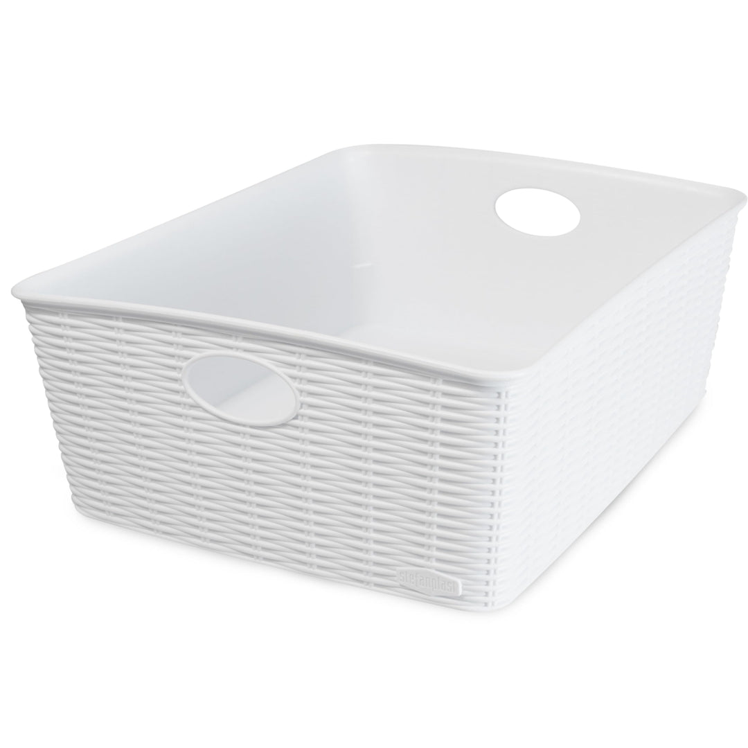 6x Aufbewahrungskorb 12cm WEIss Rattan-Optik 35x28x12cm DINA4 Kunststoff 6 Weiss - Grösse L hoch - D