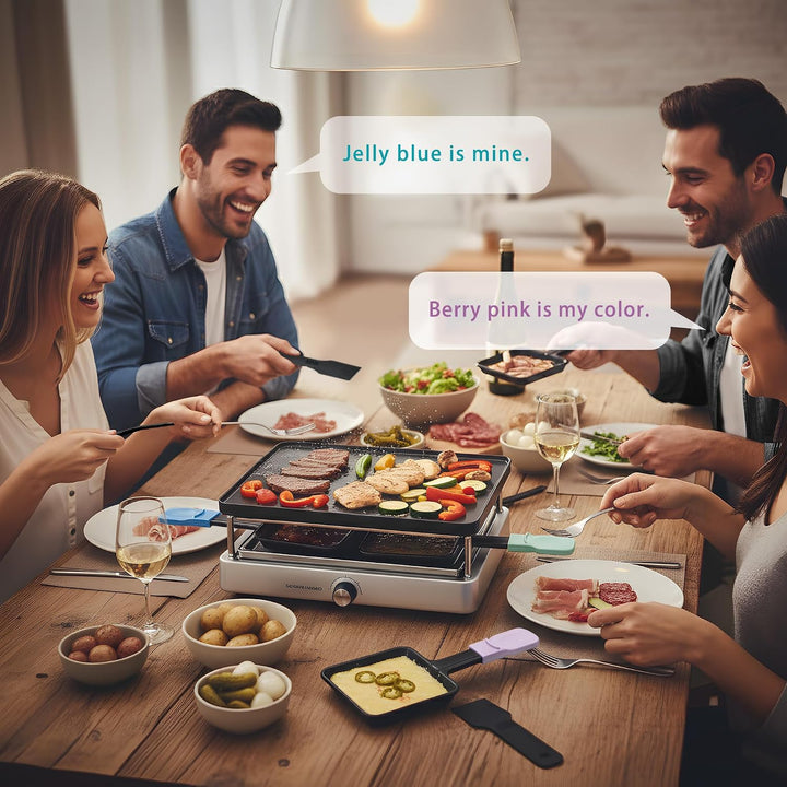 Raclette Käsepfannen Ersatz-Set, 4er-Pack quadratische Antihaft-Pfannen mit farbcodierten und extra