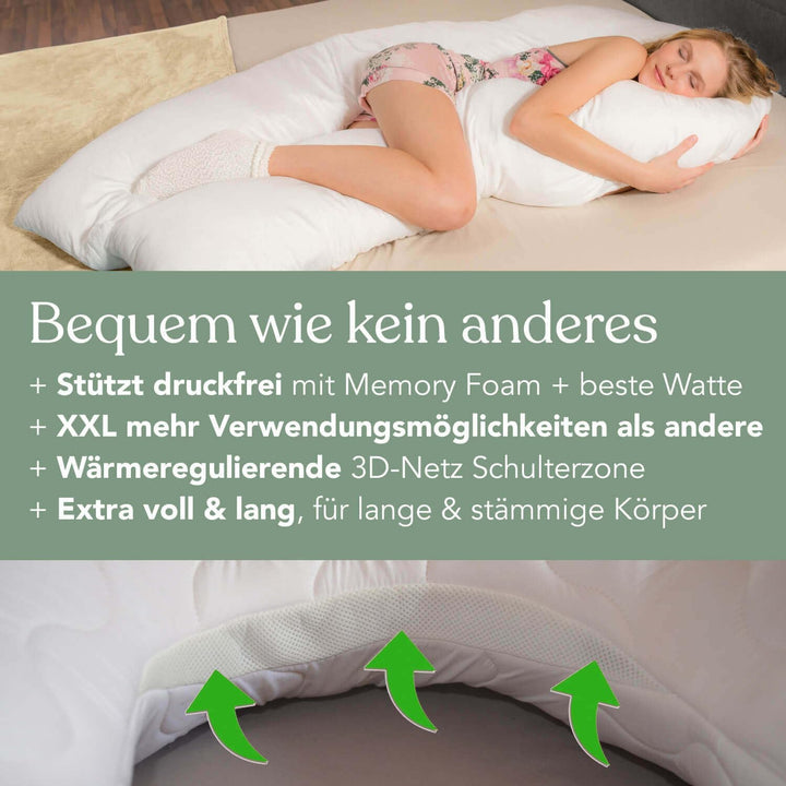 Traumreiter Seitenschläferkissen Visco XXL langes Wendekissen Memory Foam [orthopädisch] + Watte Sei