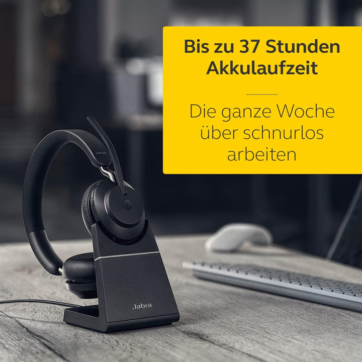 Jabra Evolve2 65 Wireless PC Headset with Charging Stand – Noise Cancelling UC Certified Stereo Head