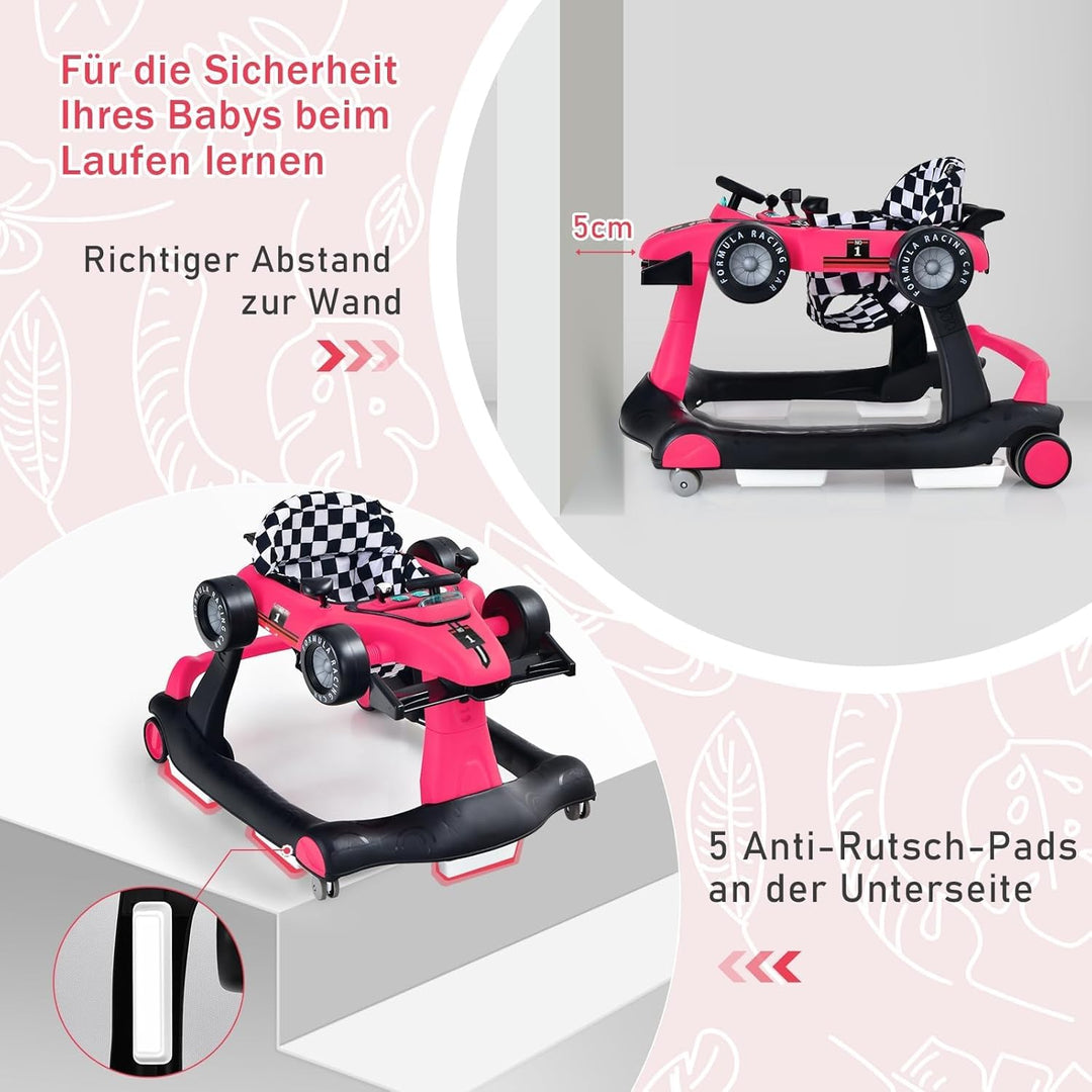 COSTWAY 4 in 1 Lauflernhilfe, Lauflernwagen klappbar mit einstellbarer Höhe &amp; Geschwindigkeit, Baby
