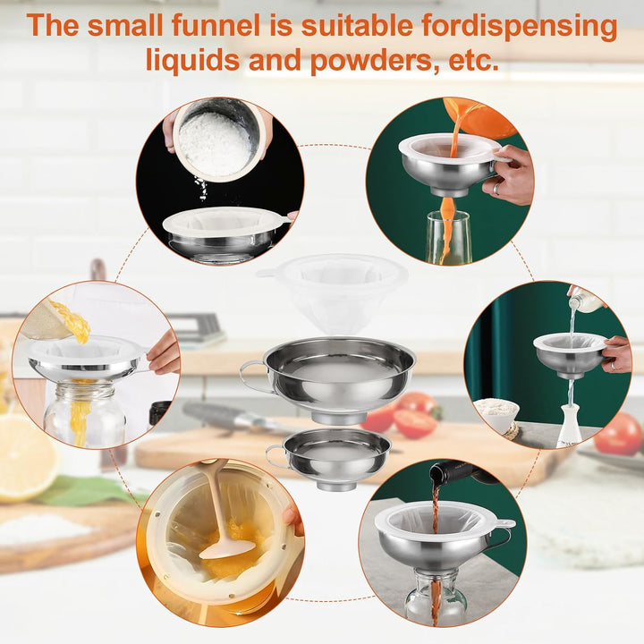 Gucass 8 Stk Trichter Edelstahl Set, Küche Marmeladentrichter Einfülltrichter mit Griff, Einmachtric