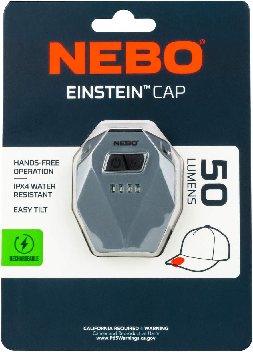 NEBO Einstein Cap Light Kopftaschenlampe - Wiederaufladbare Stirnlampe mit Wellenaktivierung - Für O