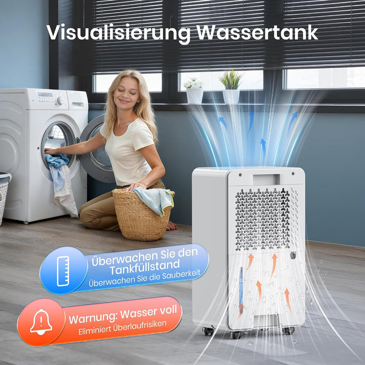 CHIVALZ Luftentfeuchter Elektrisch 12L/24h,Leiser, Hellweiss, Hellweiss