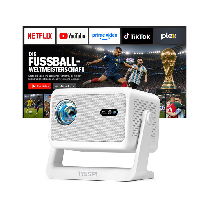 Smart Mini Beamer 4k [Offiziell Lizenzierter APP ] VISSPL 2600ANSI 4K Heimkino &amp; Outdoor Beamer, Aut