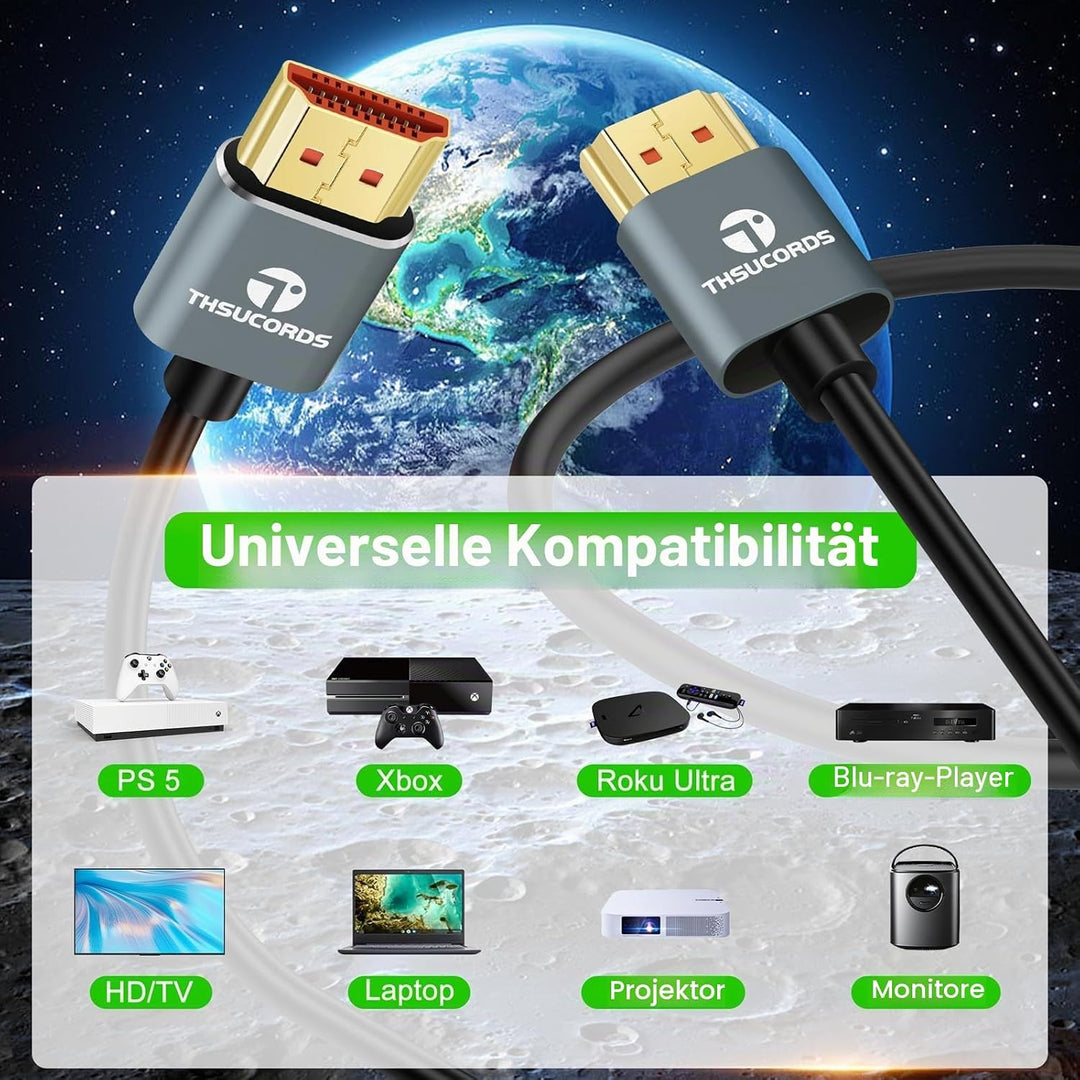 Ultradünne 8K 4K HDMI Kabel 0,5M 10 Stück, Schlanke Flexible Weiche Hochgeschwindigkeits HDMI 2.1 Un