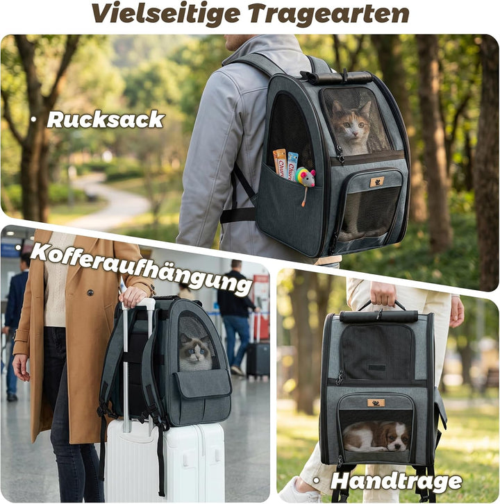 Aystkniet Katzenrucksack &amp; Hunderucksack bis 10kg, Grosse Haustier Transporttasche mit 270° Belüftun