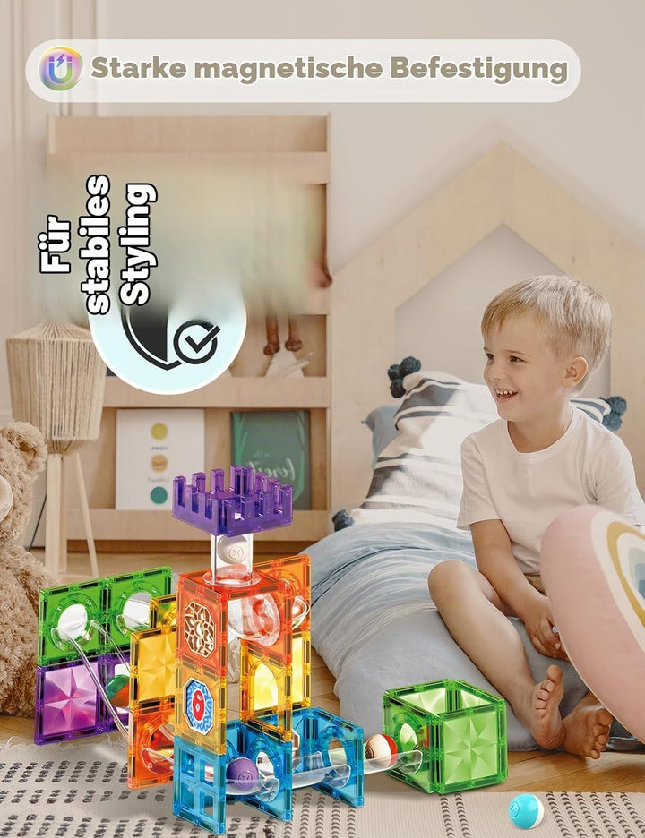 ROXENDA 73 Piezas Magnetische bausteine kugelbahn- Juguete Educativo Stem para niños. Con imanes pot