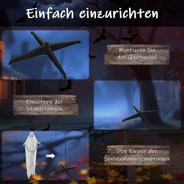 Outsunny Halloween Deko Sensenmann Outdoor 183cm Animiert Sprechende