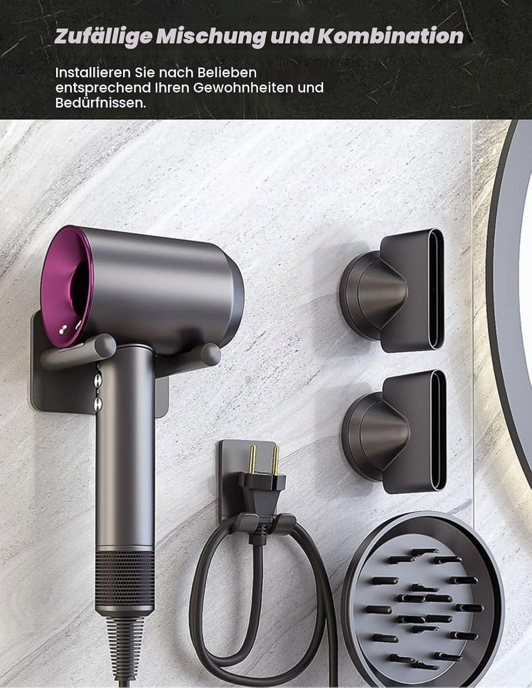 föhn Halterung kompatibel mit Dyson, fön Halterung ohne Bohren kompatibel mit Dyson, wandhalterung k